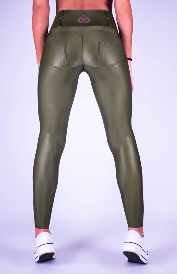 PANTALONI OLIVA METALLIZZATA PUSH-UP