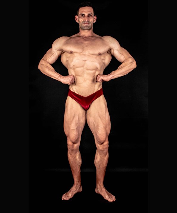 STRIPED RED VELVET BODYBUILDING TRUNKS IFBB, NPC ( SIDE LENGTH 5CM )