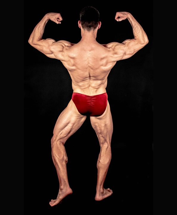 STRIPED RED VELVET BODYBUILDING TRUNKS IFBB, NPC ( SIDE LENGTH 5CM )
