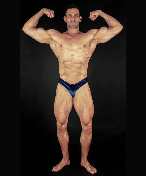 CSÍKOS KÉK BÁRSONY TESTÉPÍTŐ NADRÁG IFBB, NPC ( OLDALHOSSZ 5CM )